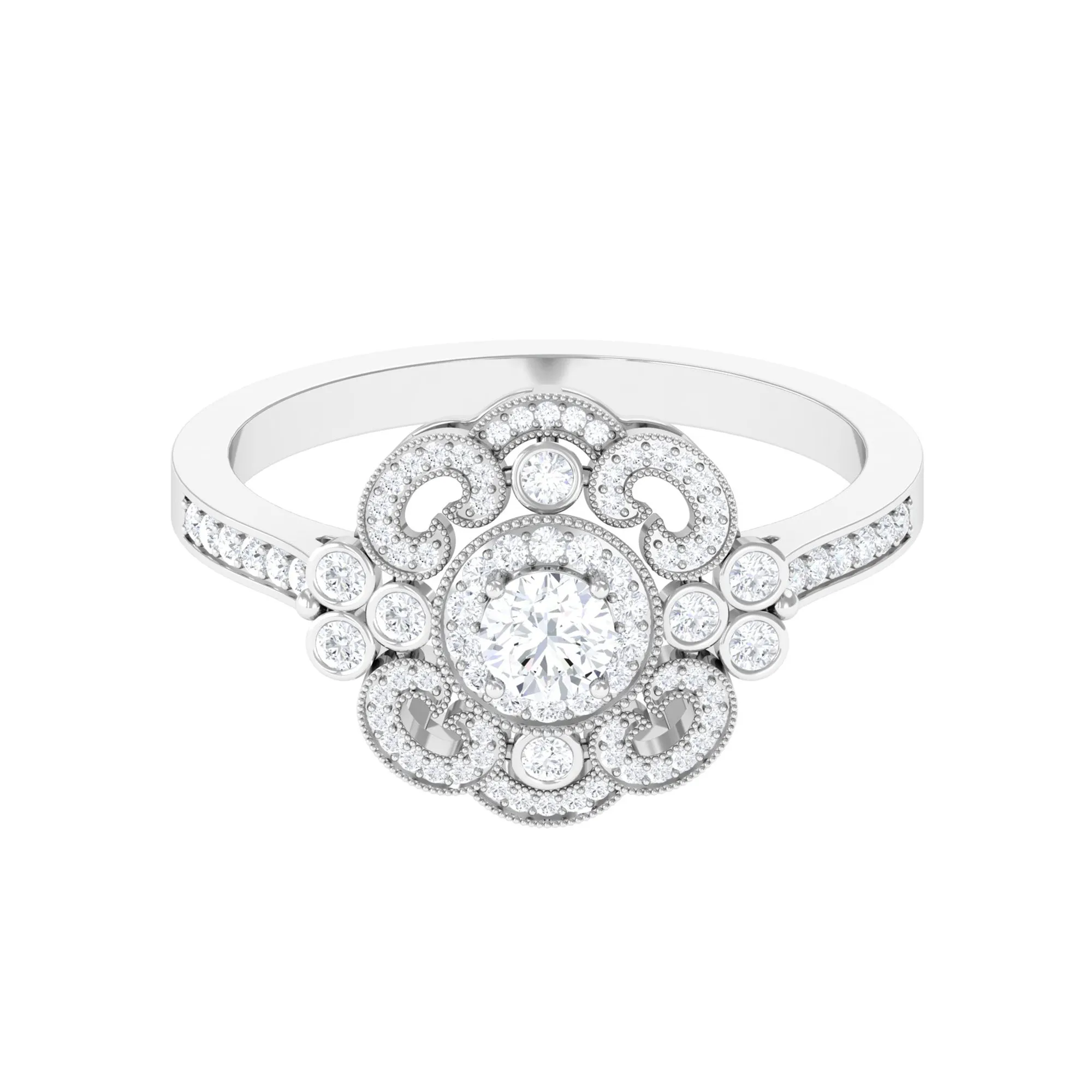 Vintage Style Diamond Engagement Ring with Milgrain Details