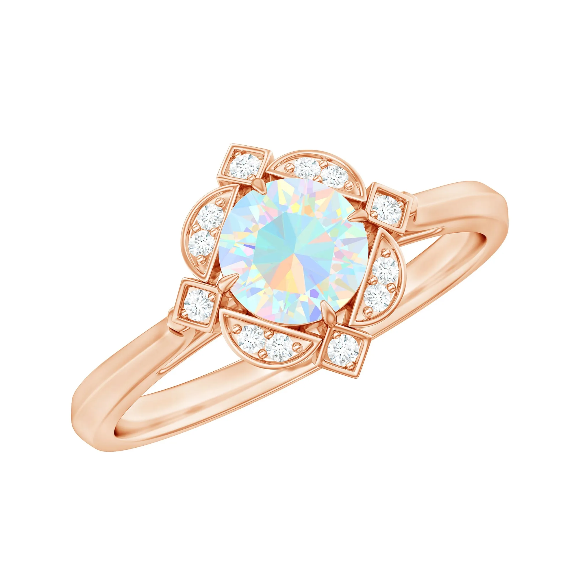 Vintage Style Ethiopian Opal and Diamond Engagement Ring