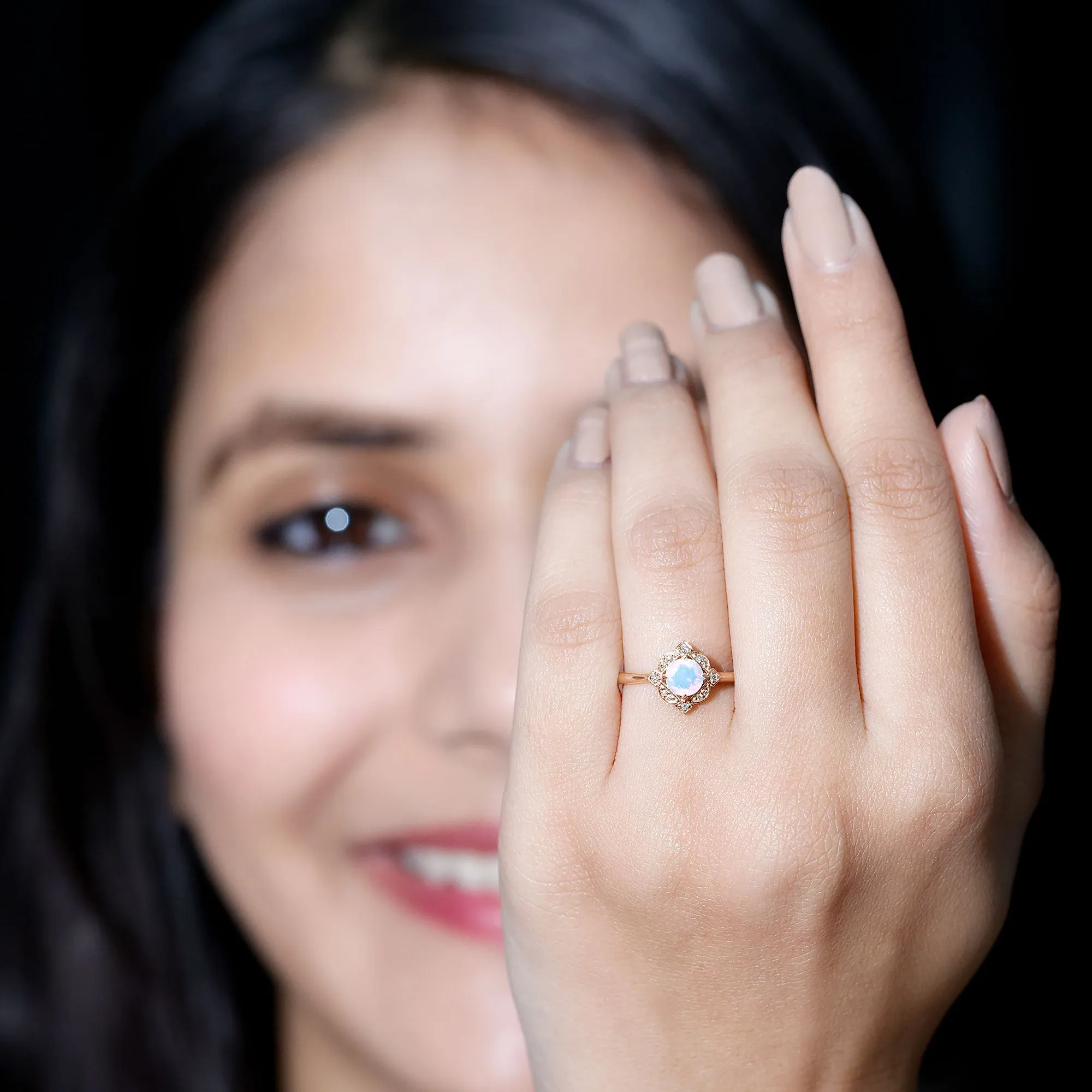 Vintage Style Ethiopian Opal and Diamond Engagement Ring