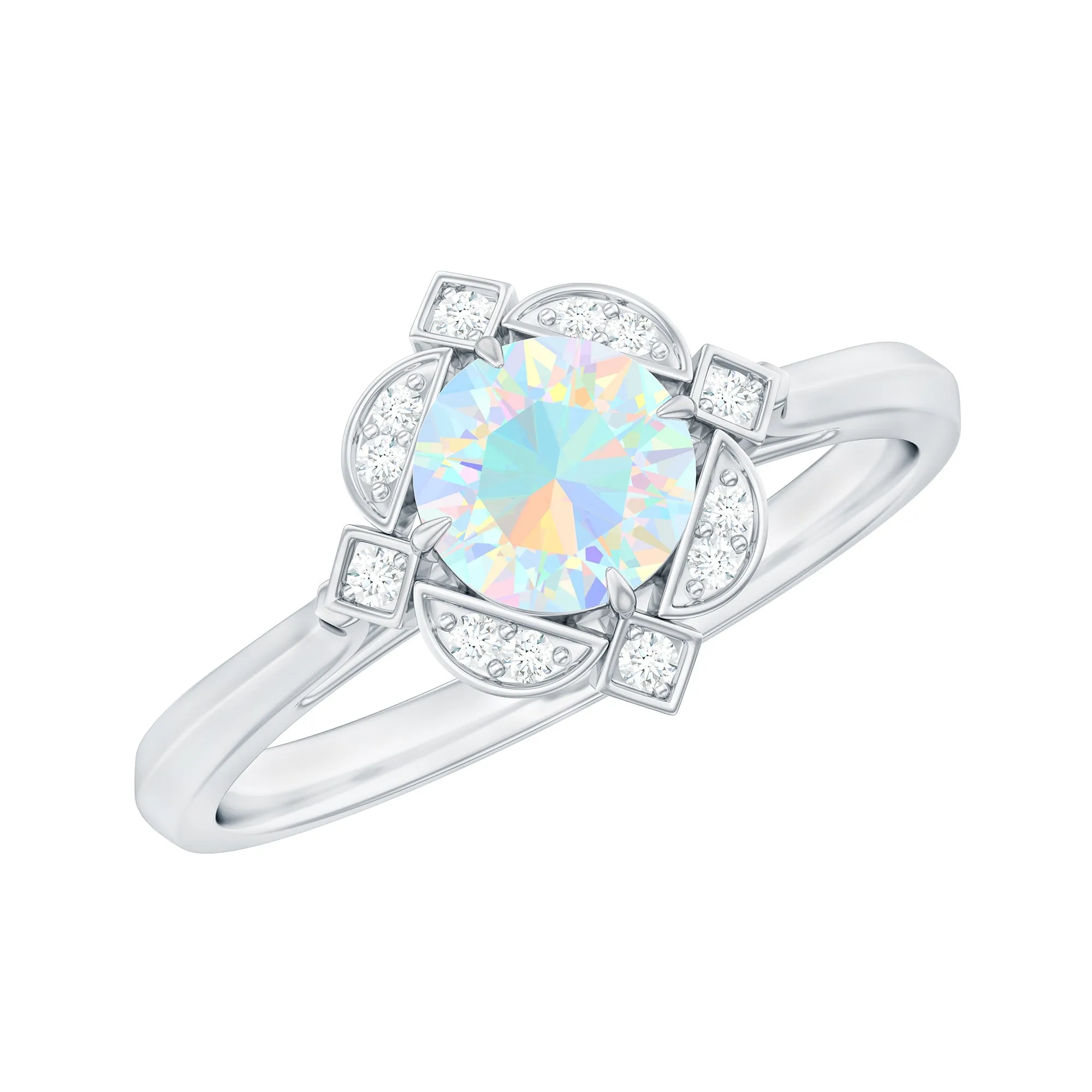 Vintage Style Ethiopian Opal and Diamond Engagement Ring