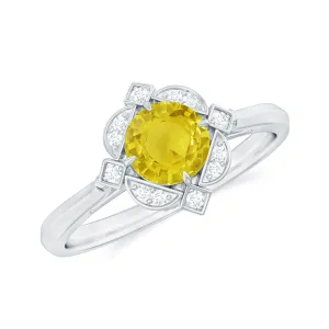 Vintage Style Yellow Sapphire and Diamond Engagement Ring