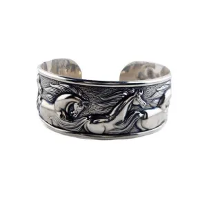 Wide Flowing Horses Cuff Bracelet