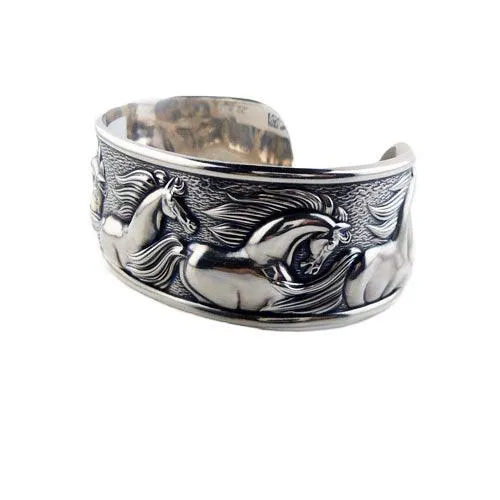 Wide Flowing Horses Cuff Bracelet