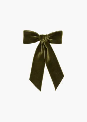 Wide Velvet Bow Barrette -- Moss