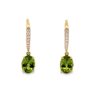 Yellow Gold Peridot Drop Earrings BCE-AS-8x6P