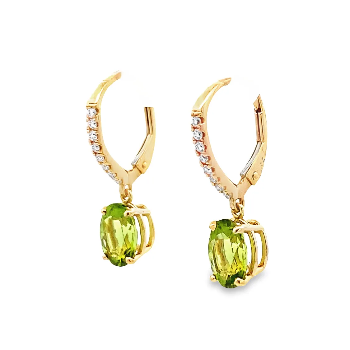 Yellow Gold Peridot Drop Earrings BCE-AS-8x6P